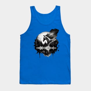 Galloping Shadows: Ink Splatter Horse in Round Shadow Box Tank Top